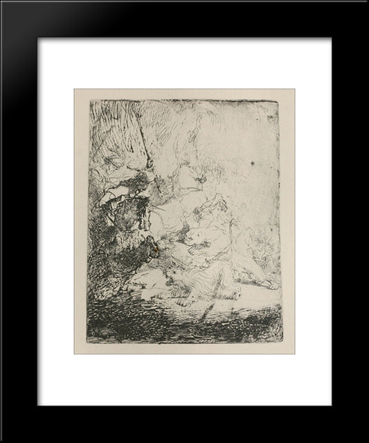 A Small Lion Hunt With A Lioness 20x24 Black Modern Wood Framed Art Print Poster by Rembrandt