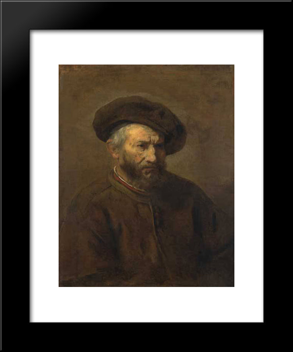 A Study Of An Elderly Man In A Cap 20x24 Black Modern Wood Framed Art Print Poster by Rembrandt