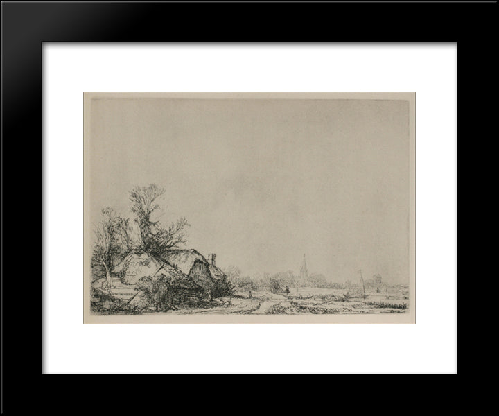 A Village With A River 20x24 Black Modern Wood Framed Art Print Poster by Rembrandt