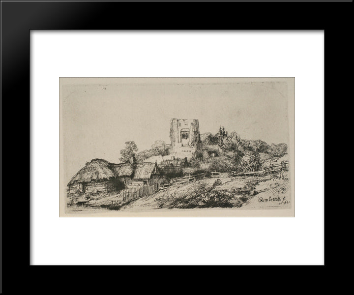 A Village With A Square Tower 20x24 Black Modern Wood Framed Art Print Poster by Rembrandt