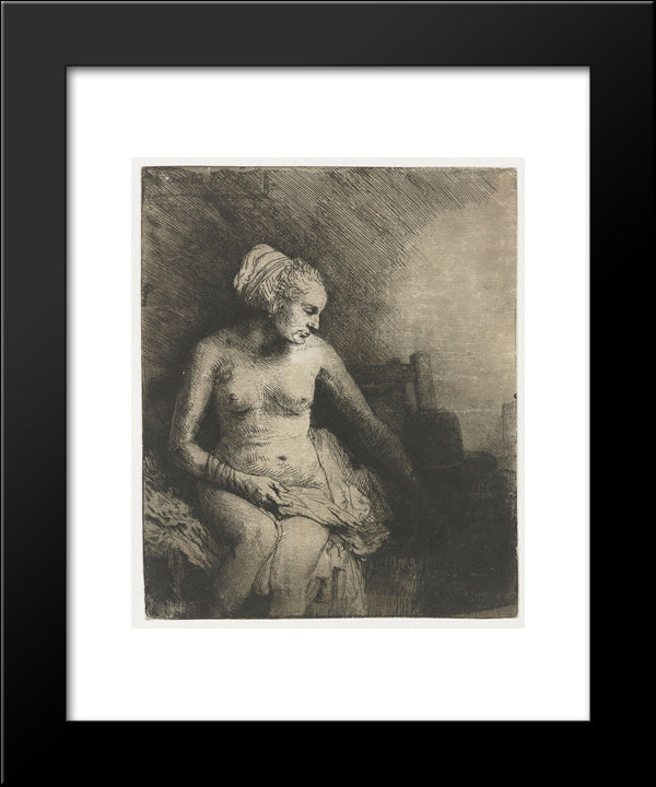 A Woman At The Bath With A Hat Beside Her 20x24 Black Modern Wood Framed Art Print Poster by Rembrandt