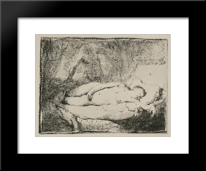 A Woman Lying On A Bed 20x24 Black Modern Wood Framed Art Print Poster by Rembrandt