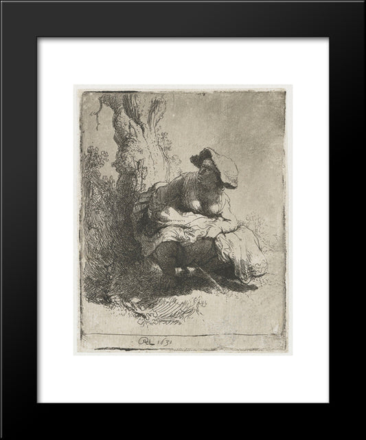 A Woman Making Water 20x24 Black Modern Wood Framed Art Print Poster by Rembrandt