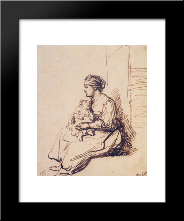 A Woman With A Little Child On Her Lap 20x24 Black Modern Wood Framed Art Print Poster by Rembrandt