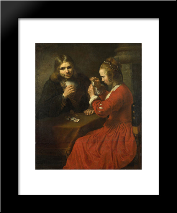 A Young Man And A Girl Playing Cards 20x24 Black Modern Wood Framed Art Print Poster by Rembrandt