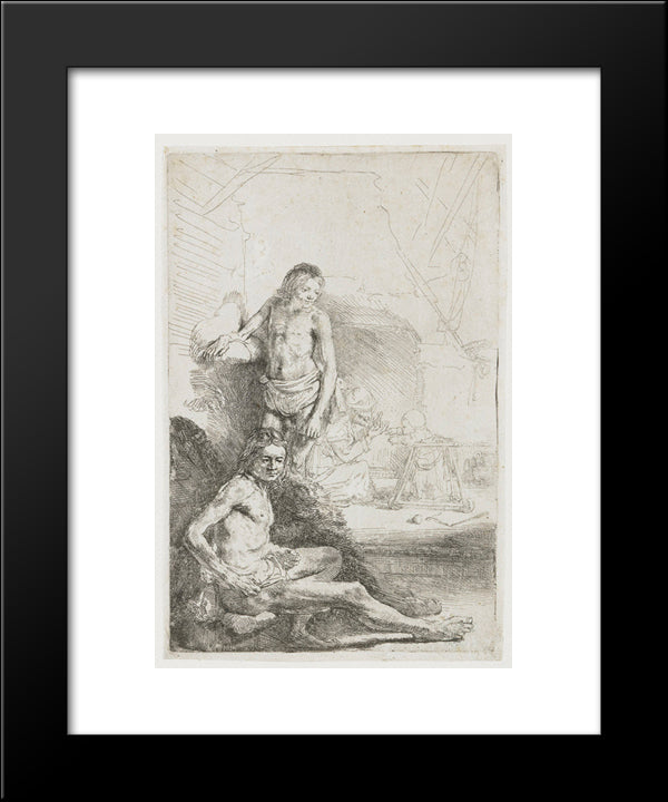 A Young Man Seated And Standing (The Walking Trainer) 20x24 Black Modern Wood Framed Art Print Poster by Rembrandt