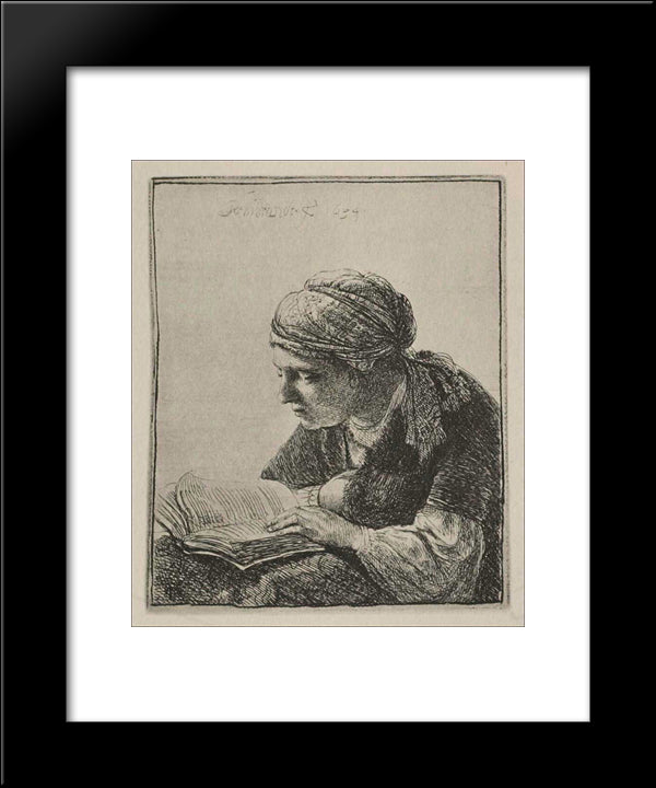 A Young Woman Reading 20x24 Black Modern Wood Framed Art Print Poster by Rembrandt