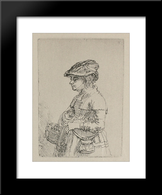 A Young Woman With A Basket 20x24 Black Modern Wood Framed Art Print Poster by Rembrandt