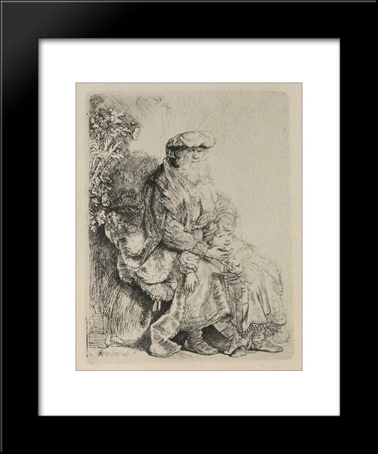 Abraham Caressing Isaac 20x24 Black Modern Wood Framed Art Print Poster by Rembrandt