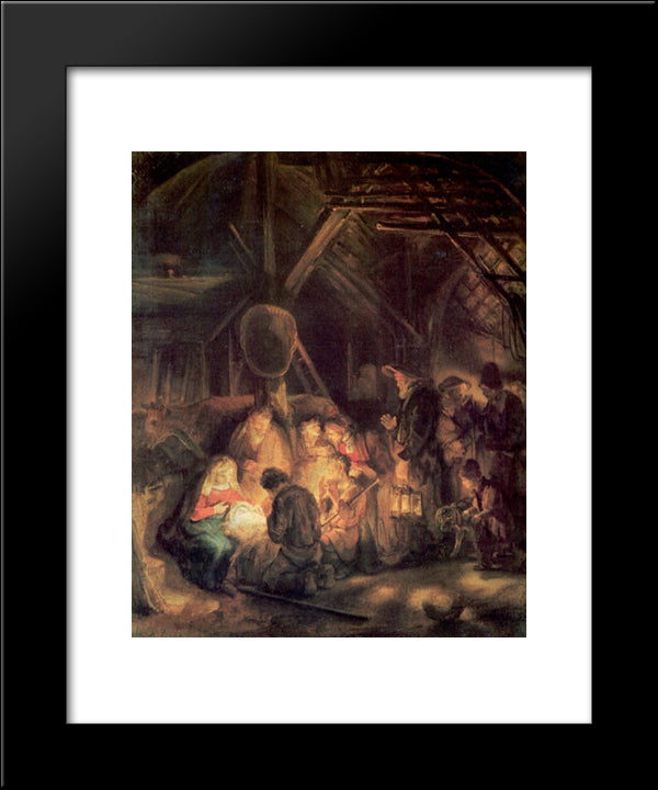 Adoration Of The Shepherds 20x24 Black Modern Wood Framed Art Print Poster by Rembrandt