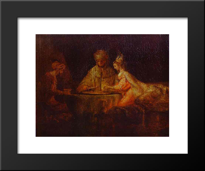 Ahasuerus (Xerxes), Haman And Esther 20x24 Black Modern Wood Framed Art Print Poster by Rembrandt