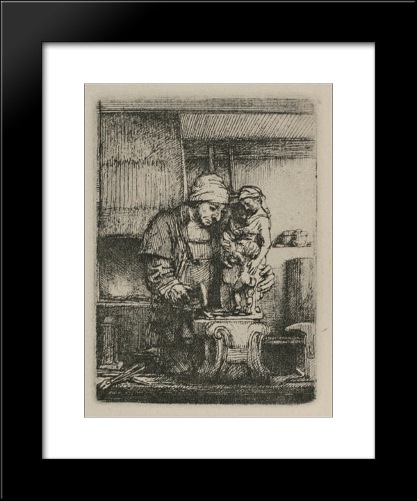 An Artist Drawing From The Model 20x24 Black Modern Wood Framed Art Print Poster by Rembrandt