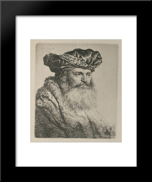 An Old Man, Wearing A Rich Velvet Cap 20x24 Black Modern Wood Framed Art Print Poster by Rembrandt