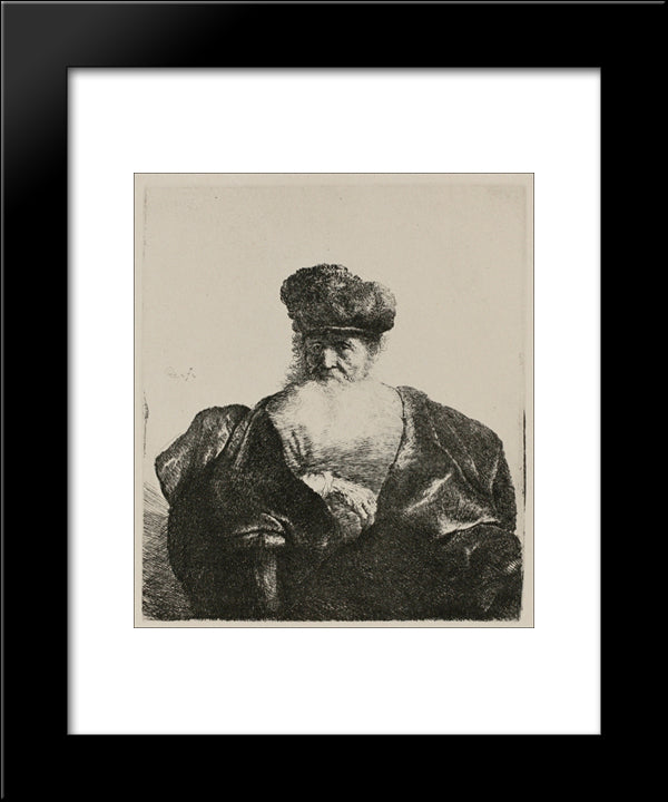 An Old Man With A Beard, Fur Cap And A Velvet Cloak 20x24 Black Modern Wood Framed Art Print Poster by Rembrandt