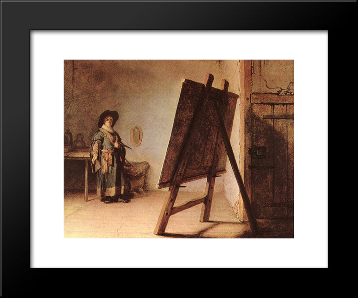 Artist In His Studio 20x24 Black Modern Wood Framed Art Print Poster by Rembrandt