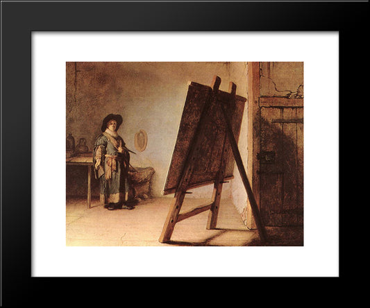 Artist In His Studio 20x24 Black Modern Wood Framed Art Print Poster by Rembrandt