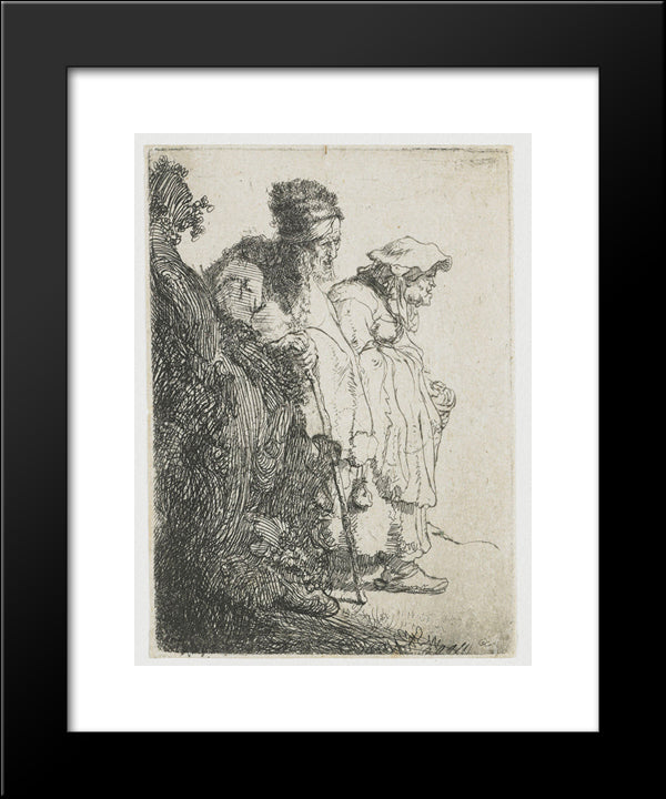 Beggar Man And Woman Behind A Bank 20x24 Black Modern Wood Framed Art Print Poster by Rembrandt