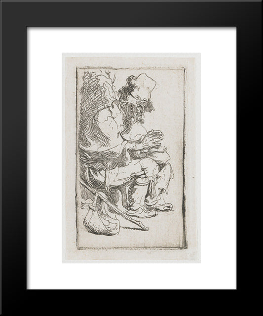 Beggar Seated Warming His Hands At A Chafing Dish 20x24 Black Modern Wood Framed Art Print Poster by Rembrandt