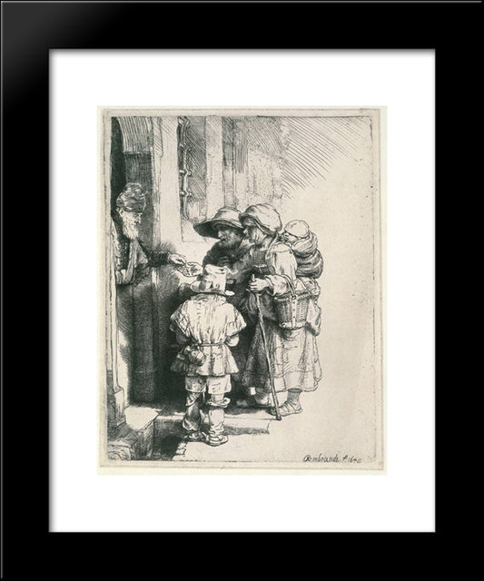 Beggars On The Doorstep Of A House 20x24 Black Modern Wood Framed Art Print Poster by Rembrandt