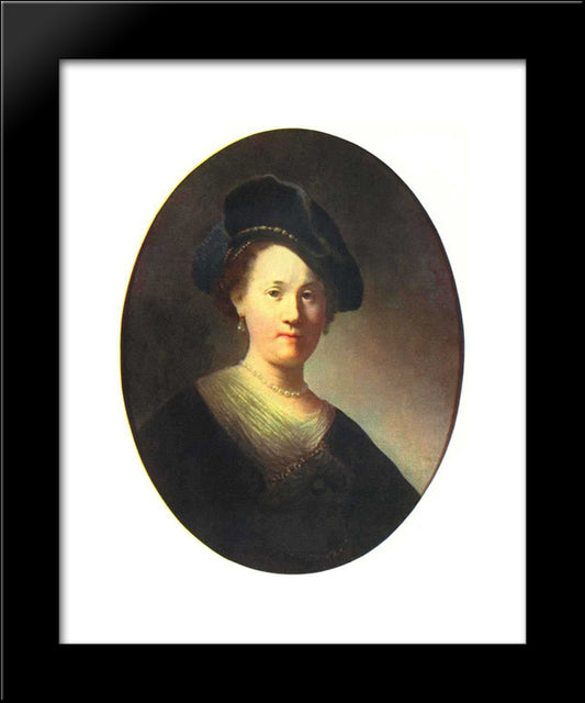 Bust Of A Young Woman In A Cap 20x24 Black Modern Wood Framed Art Print Poster by Rembrandt