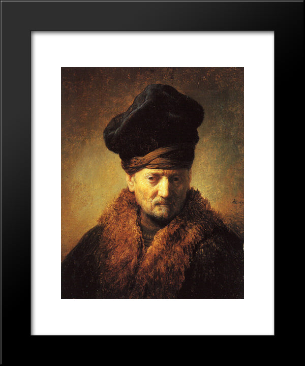 Bust Of An Old Man In A Fur Cap 20x24 Black Modern Wood Framed Art Print Poster by Rembrandt