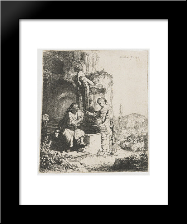 Christ And The Woman Of Samaria Among Ruins 20x24 Black Modern Wood Framed Art Print Poster by Rembrandt