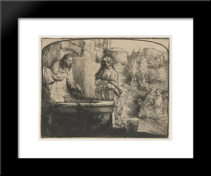 Christ And The Woman Of Samaria An Arched Print 20x24 Black Modern Wood Framed Art Print Poster by Rembrandt