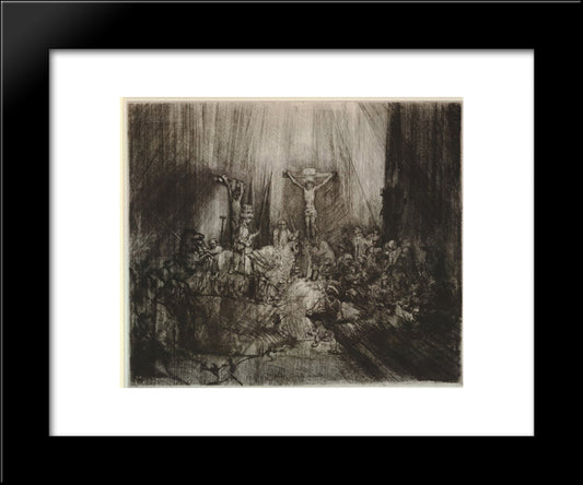 Christ Crucified Between The Two Thieves (Three Crosses) 20x24 Black Modern Wood Framed Art Print Poster by Rembrandt