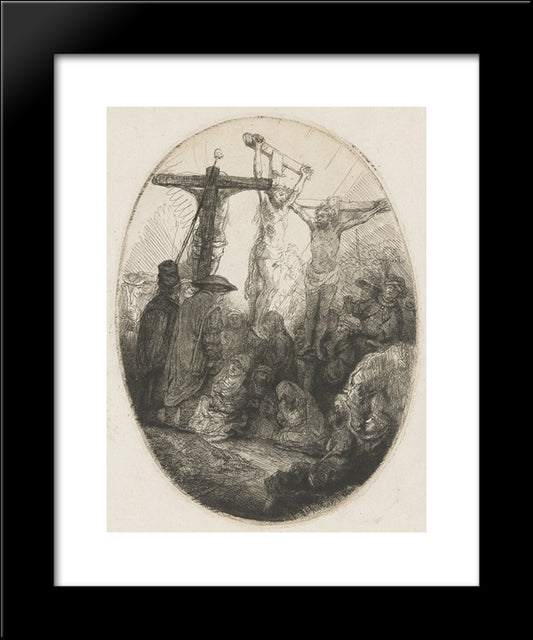 Christ Crucified Between The Two Thieves An Oval Plate 20x24 Black Modern Wood Framed Art Print Poster by Rembrandt