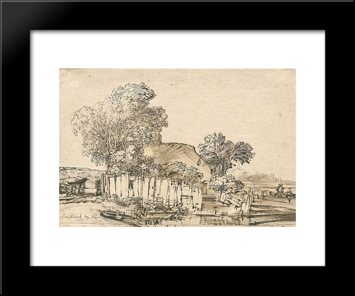 Cottage With Wooden Fence Amid Trees 20x24 Black Modern Wood Framed Art Print Poster by Rembrandt