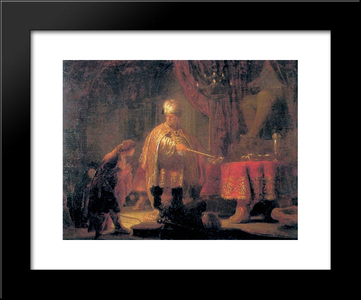 Daniel And King Cyrus In Front Of The Idol Of Bel 20x24 Black Modern Wood Framed Art Print Poster by Rembrandt