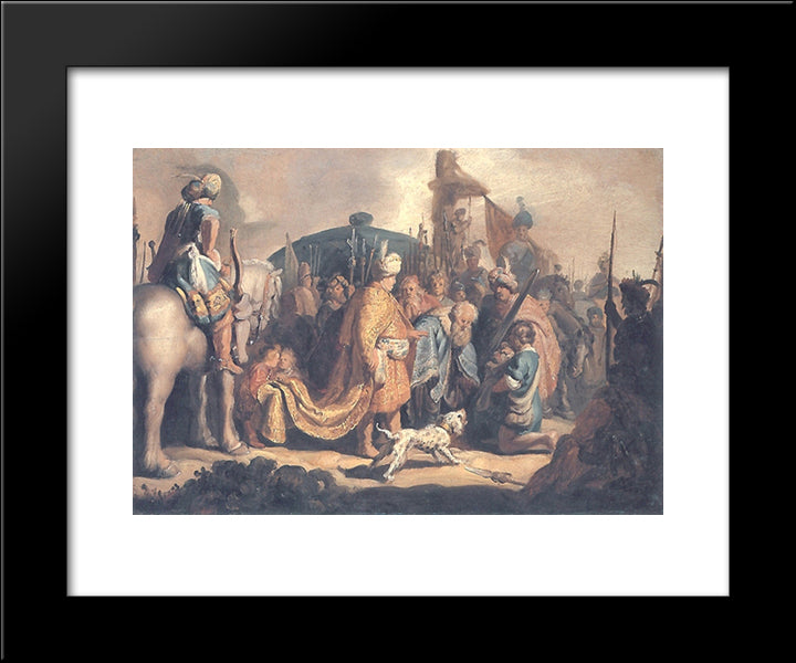 David Offering The Head Of Goliath To King Saul 20x24 Black Modern Wood Framed Art Print Poster by Rembrandt