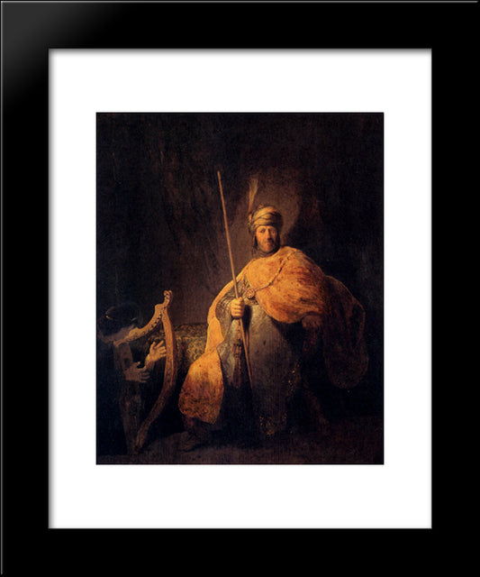 David Playing The Harp To Saul 20x24 Black Modern Wood Framed Art Print Poster by Rembrandt