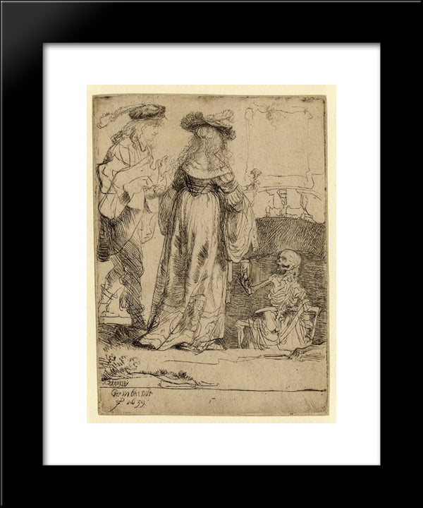 Death Appearing To A Wedded Couple From An Open Grave 20x24 Black Modern Wood Framed Art Print Poster by Rembrandt