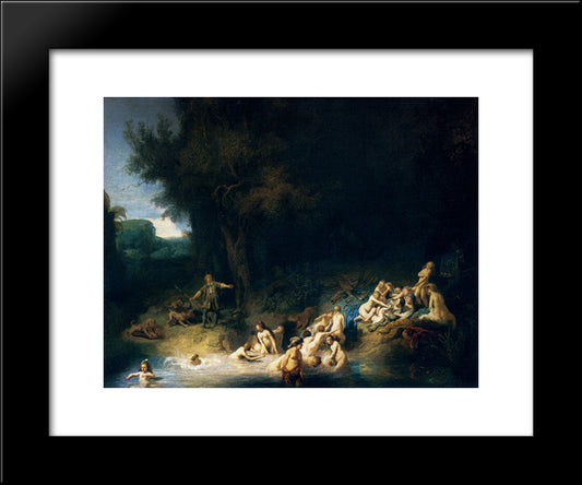 Diana Bathing, With The Stories Of Actaeon And Callisto 20x24 Black Modern Wood Framed Art Print Poster by Rembrandt