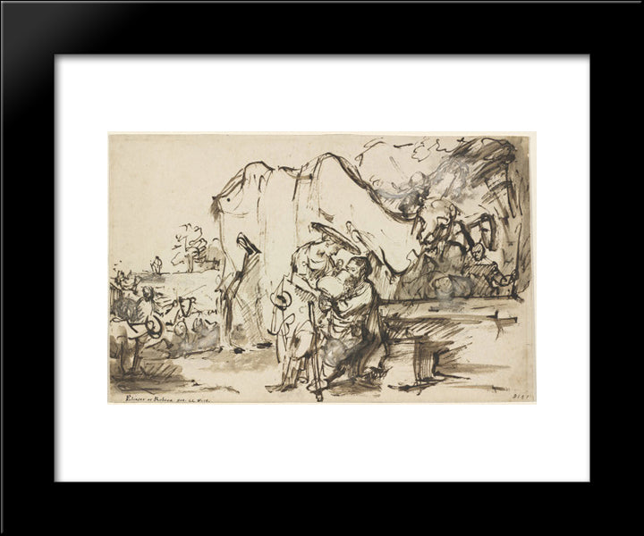 Eliezer And Rebecca At The Well 20x24 Black Modern Wood Framed Art Print Poster by Rembrandt