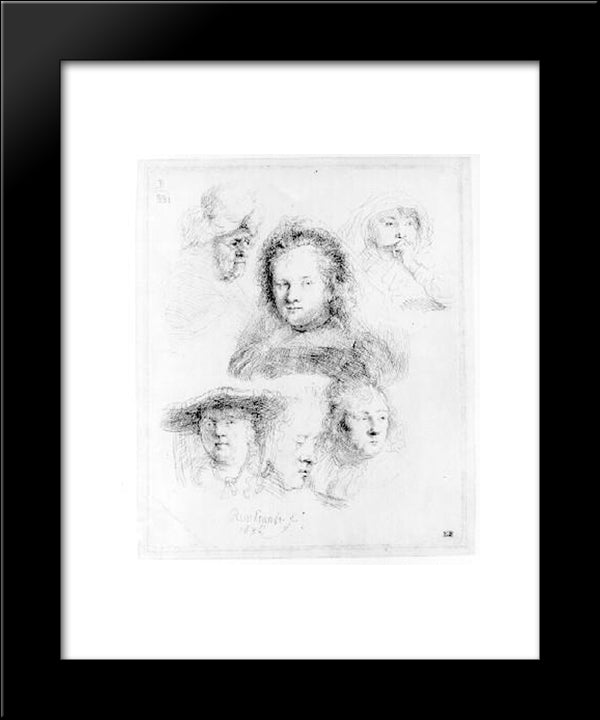 Five Studies Of Saskia And One Of An Older Woman 20x24 Black Modern Wood Framed Art Print Poster by Rembrandt