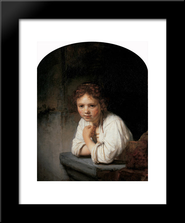 Girl In The Window 20x24 Black Modern Wood Framed Art Print Poster by Rembrandt