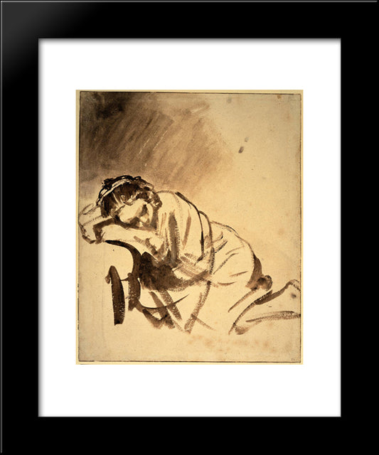 Hendrickje Sleeping 20x24 Black Modern Wood Framed Art Print Poster by Rembrandt