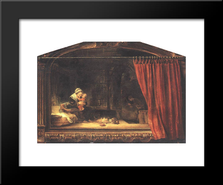 Holy Family With A Curtain 20x24 Black Modern Wood Framed Art Print Poster by Rembrandt