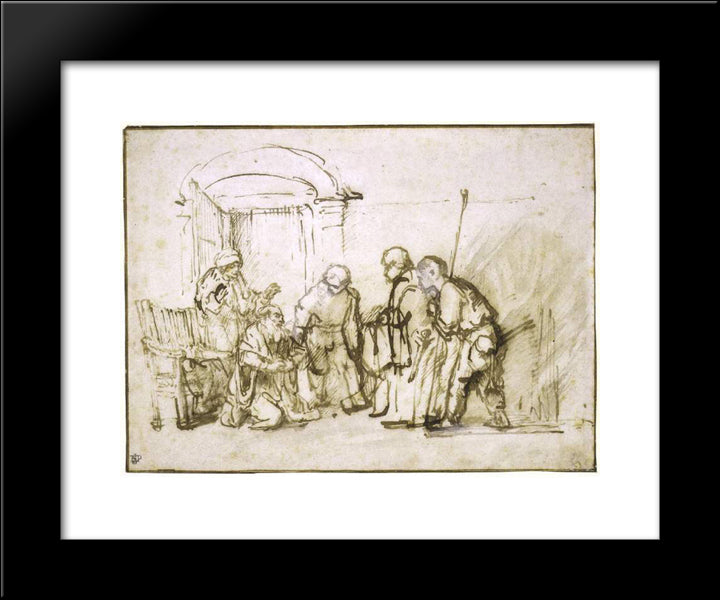 Jacob Shown The Bloodstained Coat Of Joseph 20x24 Black Modern Wood Framed Art Print Poster by Rembrandt