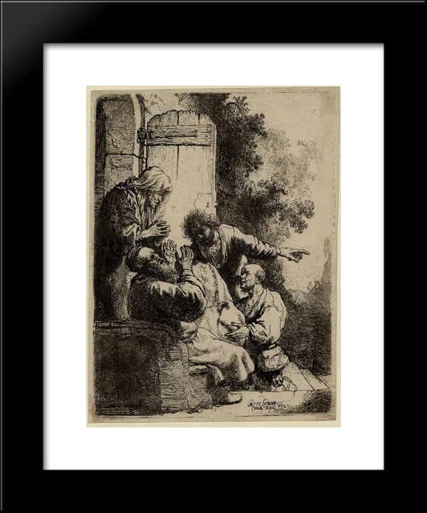 Joseph`S Coat Brought To Jacob 20x24 Black Modern Wood Framed Art Print Poster by Rembrandt