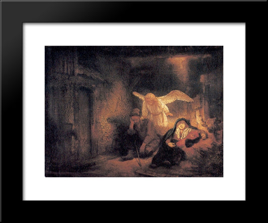 Joseph'S Dream In The Stable In Bethlehem 20x24 Black Modern Wood Framed Art Print Poster by Rembrandt