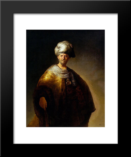 Knee Length Figure Of A Man In An Oriental Dress 20x24 Black Modern Wood Framed Art Print Poster by Rembrandt