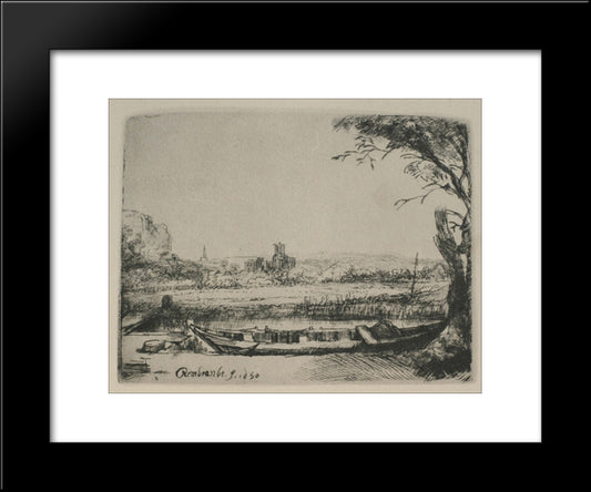 Landscape With A Canal And Large Boat 20x24 Black Modern Wood Framed Art Print Poster by Rembrandt