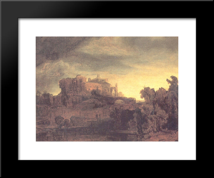 Landscape With A Castle 20x24 Black Modern Wood Framed Art Print Poster by Rembrandt