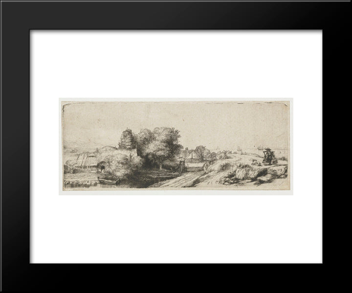 Landscape With A Fisherman 20x24 Black Modern Wood Framed Art Print Poster by Rembrandt