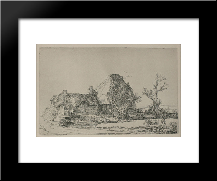 Landscape With A Man Sketching A Scene 20x24 Black Modern Wood Framed Art Print Poster by Rembrandt