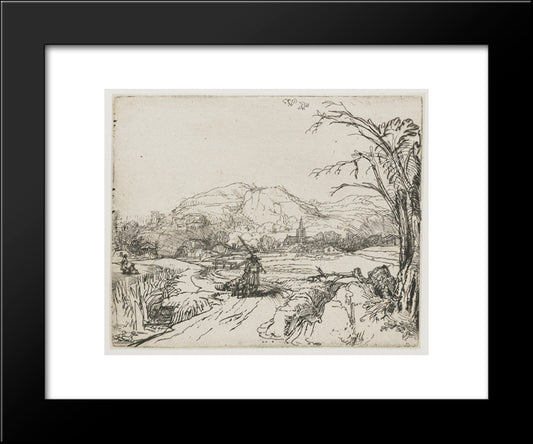 Landscape With A Shepherd And A Dog 20x24 Black Modern Wood Framed Art Print Poster by Rembrandt