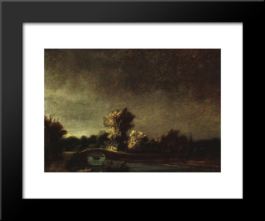 Landscape With A Stone Bridge 20x24 Black Modern Wood Framed Art Print Poster by Rembrandt